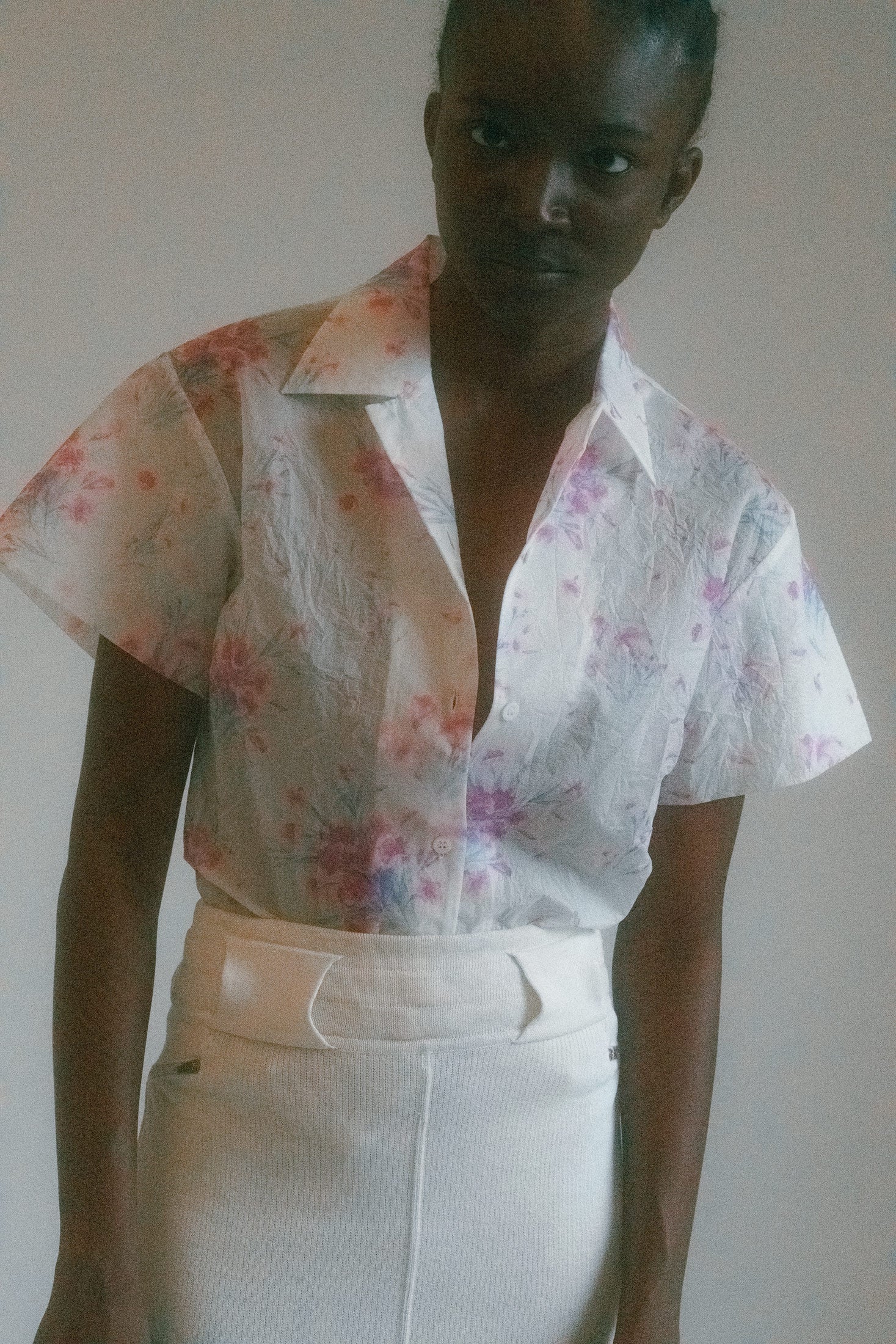 A sheer short sleeve button-down, peeled from the archives of Jade Lai — the elusive curator behind Creatures of Comfort, known for dressing women like quiet lightning strikes.