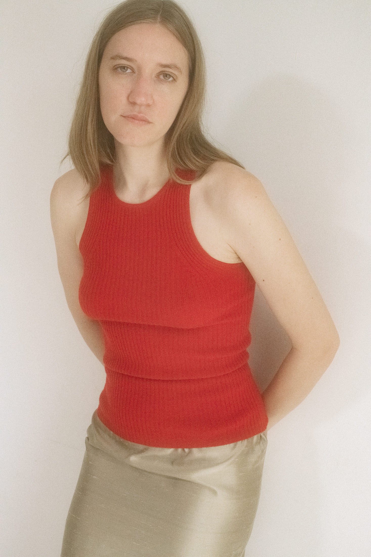 A classic scoop neck skims the collarbone, while the cherry ribbed cotton hugs just close enough to imply more.