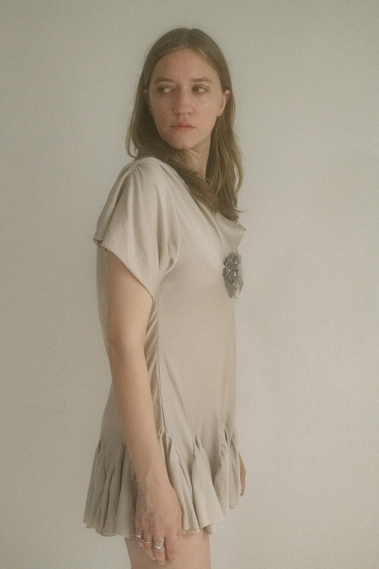The skirt is a ruffled knit jersey that dances just above scandal.