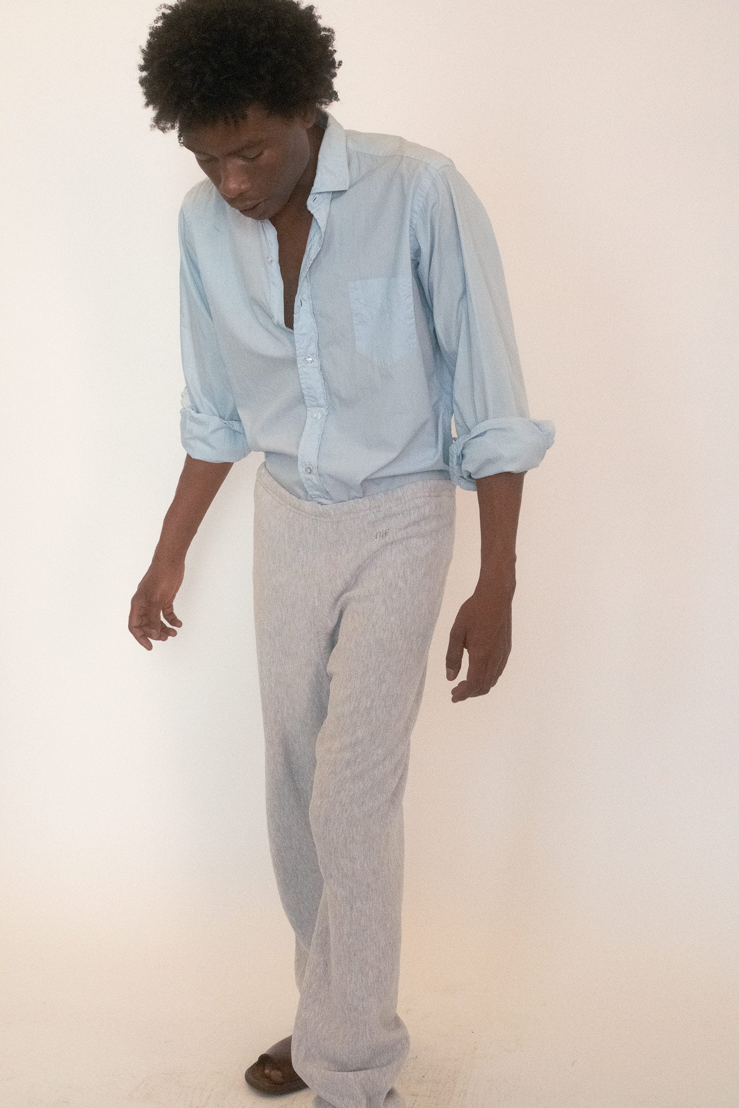 A true vintage oxford button down in a weathered blue cotton, softened perfectly with wear.