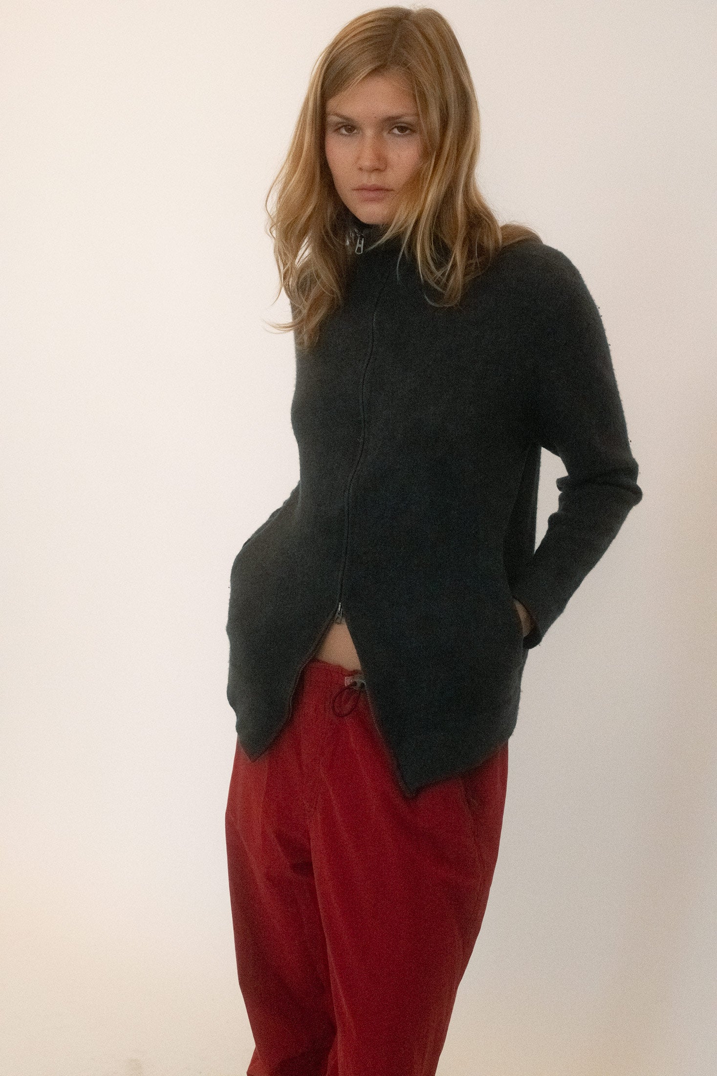 These vintage sport pants hit like a flash of danger in a vibrant red.