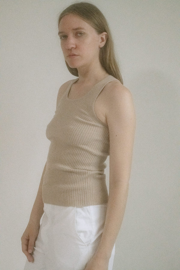 Designed by Judy Turner and made in New York, this rib knit tank is all quiet tension and clean lines. 
