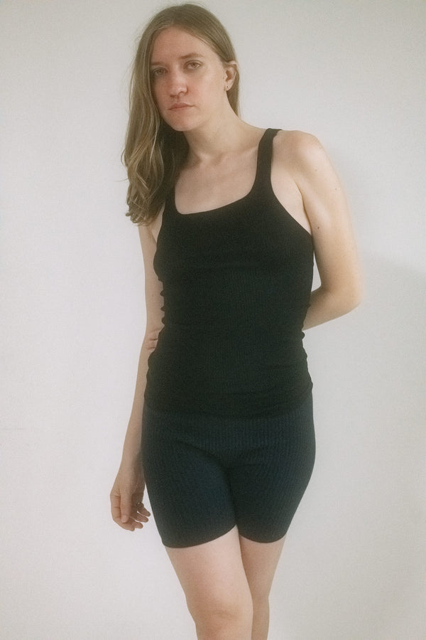Designed by Judy Turner and made in New York, these rib knit bike shorts are part second skin, part subversion. 