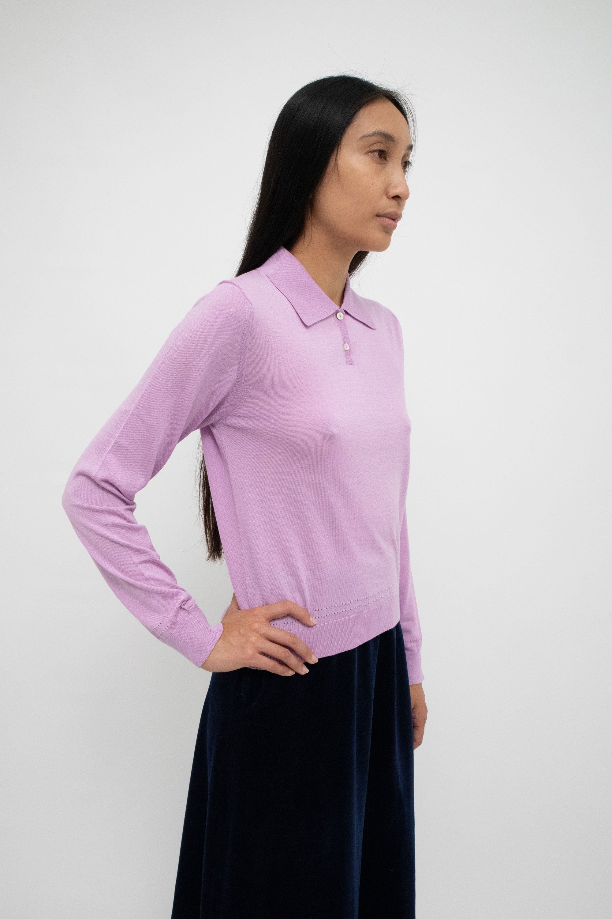 "The Chantal" sweater, its hue as enchanting as a lilac dream.